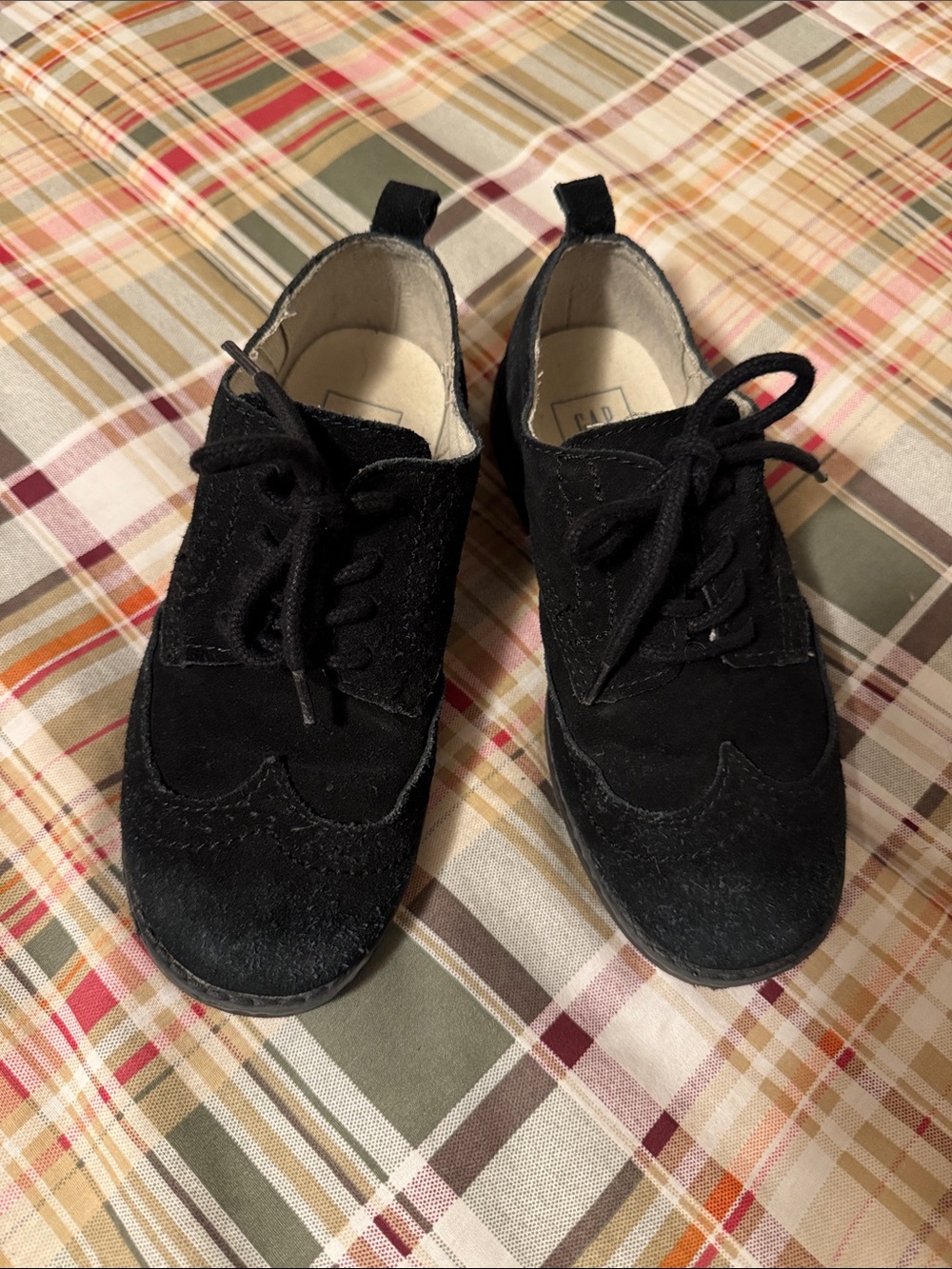 GAP Black Suede Kids Lace-Up Wingtip Dress Shoes